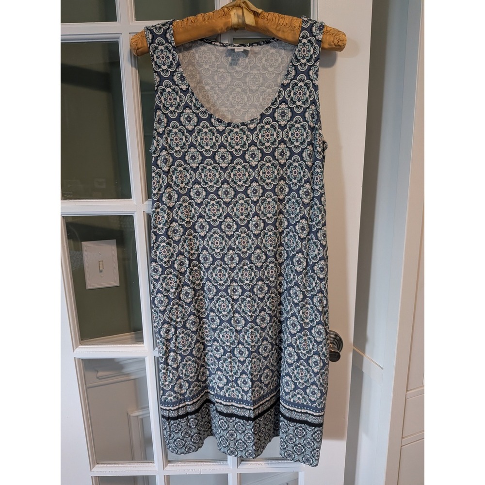 J. Jill Blue Medallion Print Sleeveless Knit Shift Dress Petite S RN 97641